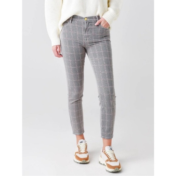 High skinny cropped “windowpane” plaid pants - Picture 1 of 6